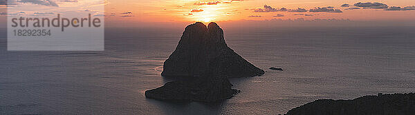 Spain  Balearic Islands  Panoramic view of Es Vedra island at sunset