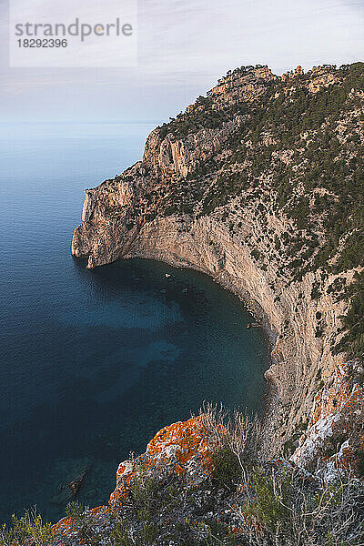 Spain  Balearic Islands  View from top of coastal cliff