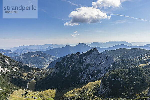 Deutschland  Bayern  malerische Aussicht vom Berggipfel in den Bayerischen Voralpen