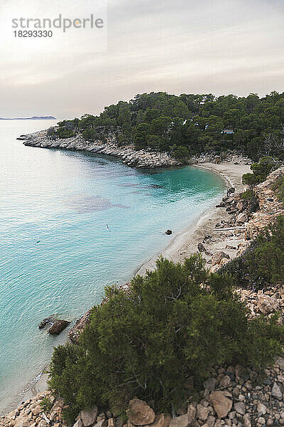 Spain  Balearic Islands  Cala Saladeta beach at dusk