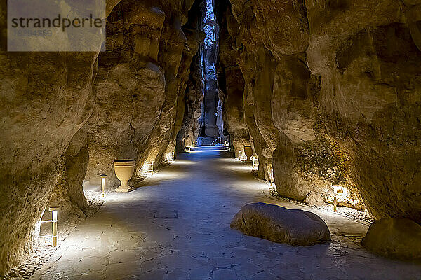 Saudi Arabia  Eastern Province  Al-Hofuf  Illuminated cave at Jabal Al-Qarah