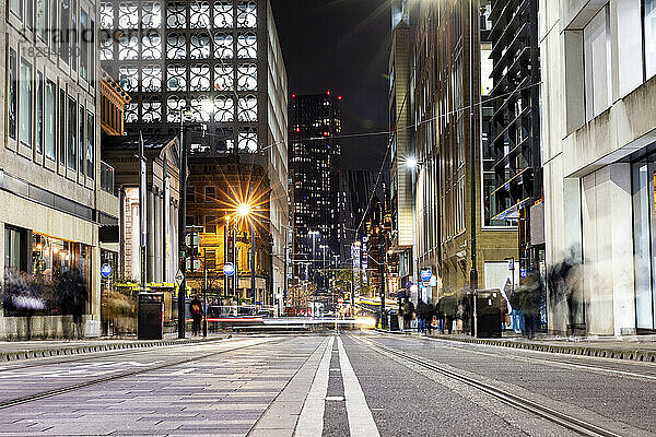 UK  England  Manchester  Long exposure of city street at night