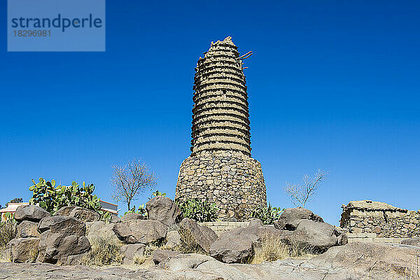 Saudi Arabia  Asir  Abha  Desert tower standing against clear blue sky