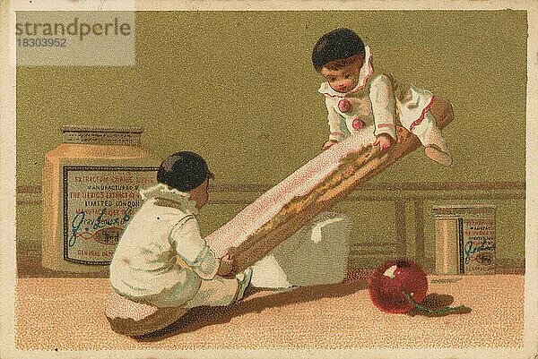 Bilderserie Pierrots  Schwarzkappen (1873 Paris)  Bisquit als Waffe  kleine Köche  Liebigbild  historisch  digital restaurierte Reproduktion eines Sammelbildes von ca 1900