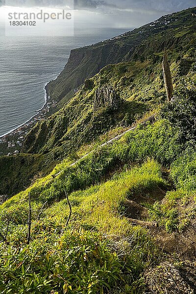 Abendstimmung  Miradouro da Raposeira  Steilklippen  Küste und Meer  Paul do Mar  Madeira  Portugal  Europa