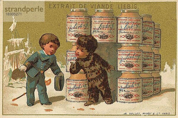 Serie Genrebilder VIII  Paris  1878  Eskimo begrüßt einen Kapitän  Liebigbild  historisch  digital restaurierte Reproduktion eines Sammelbildes von ca 1900