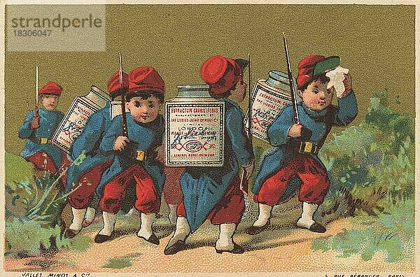 Serie Genrebilder 3 (1873 bis 1878) (Paris) Soldatenkinder  französische Soldaten auf dem Marsch  Liebigbild  historisch  digital restaurierte Reproduktion eines Sammelbildes von ca 1900