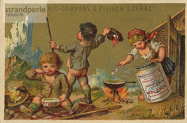 Serie Genrebilder XII.  Paris  1878  Frühstück auf der Alm  Liebigbild  historisch  digital restaurierte Reproduktion eines Sammelbildes von ca 1900