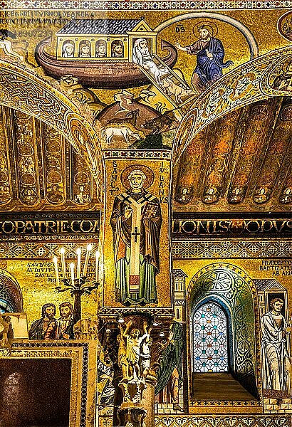 Arche Noah  aufwendige Goldmosaike mit Episoden aus dem Alten und Neuen Testatment  Normannenpalast mit der Cappella Palatina  Palermo  Sizillien  Palermo  Sizilien  Italien  Europa