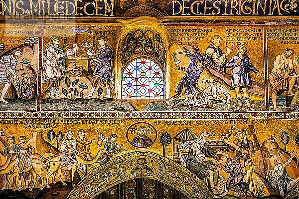 Kain toetet Abel  aufwendige Goldmosaike mit Episoden aus dem Alten und Neuen Testatment  Normannenpalast mit der Cappella Palatina  Palermo  Sizillien  Palermo  Sizilien  Italien  Europa