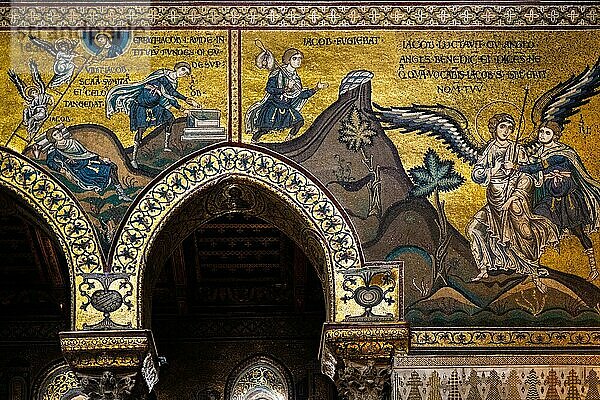 Jakobsleiter oder Himmelsleiter  byzantinische Goldgrundmosaiken  Kathedrale von Monreale  Santa Maria Nuova  Sizillien  Monreale  Sizilien  Italien  Europa