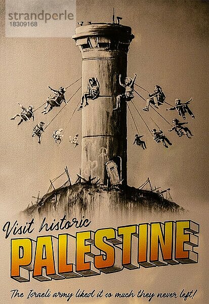 Visit Palaestina Poster im Stil eines Werbeplakats der 50er Jahre  2018  Banksy  Ausstellung über den Street-Art-Künstler  Mülheim  Deutschland  Europa