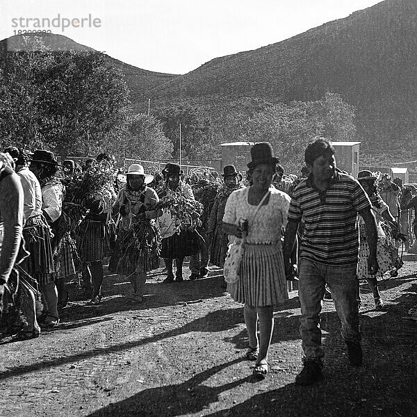 Atacama Hochebene Wüste Karneval Tradition Tracht Lateinamerika Amerika belebt bolivianisch Bolivien Brauch Brauchtum dicht gedrängt divers Fasching Fasnacht Feier feiern Fest gemeinsam Lebensart Lebensstil lebhaft Mensch Menschenansammlung Menschenmenge Luftschlangen fröhlich Fahnen Flaggen schwarz weiß analog