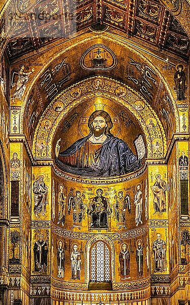 Christus Pantokrator  byzantinische Goldgrundmosaiken  Kathedrale von Monreale  Santa Maria Nuova  Sizillien  Monreale  Sizilien  Italien  Europa