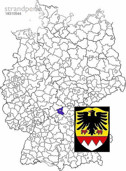 Landkreis Schweinfurt  in Bayern  Lage des Landkreis innerhalb von Deutschland  Wappen  mit Landkreiswappen (nur redaktionelle Verwendung) (amtliches Hoheitszeichen) (werbliche Nutzung gesetzlich beschränkt)