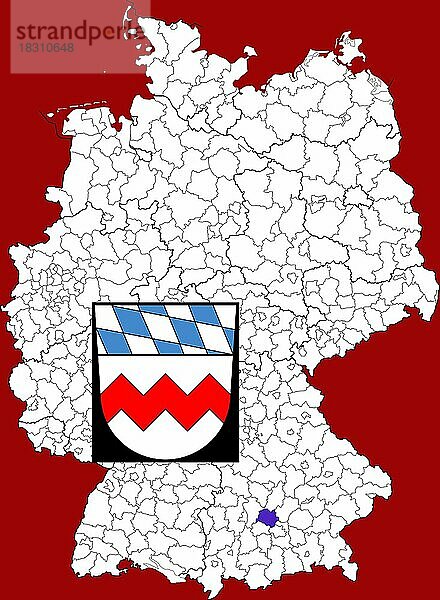 Landkreis Dachau  in Bayern  Lage des Landkreis innerhalb von Deutschland  Wappen  mit Landkreiswappen (nur redaktionelle Verwendung) (amtliches Hoheitszeichen) (werbliche Nutzung gesetzlich beschränkt)