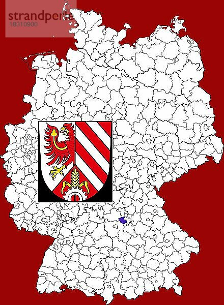 Landkreis Fürth  in Bayern  Lage des Landkreis innerhalb von Deutschland  Wappen  mit Landkreiswappen (nur redaktionelle Verwendung) (amtliches Hoheitszeichen) (werbliche Nutzung gesetzlich beschränkt)