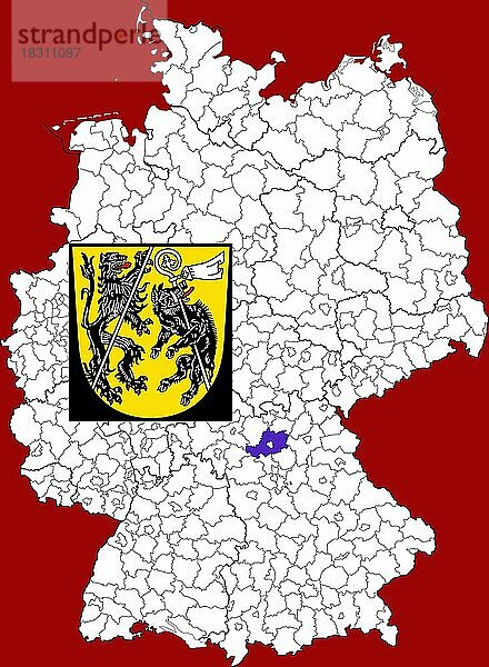 Landkreis Bamberg  in Bayern  Lage des Landkreis innerhalb von Deutschland  Wappen  mit Landkreiswappen (nur redaktionelle Verwendung) (amtliches Hoheitszeichen) (werbliche Nutzung gesetzlich beschränkt)