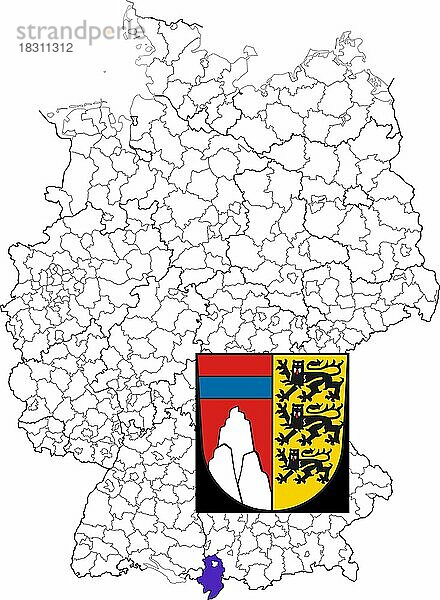 Landkreis Oberallgäu  in Bayern  Lage des Landkreis innerhalb von Deutschland  Wappen  mit Landkreiswappen (nur redaktionelle Verwendung) (amtliches Hoheitszeichen) (werbliche Nutzung gesetzlich beschränkt)