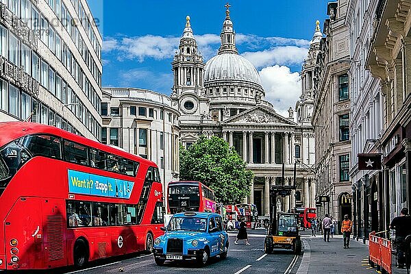 Doppeldeckerbusse vor der St. Pauls Kathedrale  London  City of London  England  United Kingdom  Großbritannien  Europa