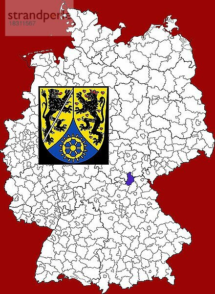 Landkreis Kronach  in Bayern  Lage des Landkreis innerhalb von Deutschland  Wappen  mit Landkreiswappen (nur redaktionelle Verwendung) (amtliches Hoheitszeichen) (werbliche Nutzung gesetzlich beschränkt)