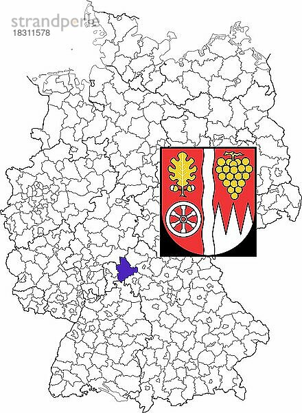 Landkreis Main-Spessart  in Bayern  Lage des Landkreis innerhalb von Deutschland  Wappen  mit Landkreiswappen (nur redaktionelle Verwendung) (amtliches Hoheitszeichen) (werbliche Nutzung gesetzlich beschränkt)