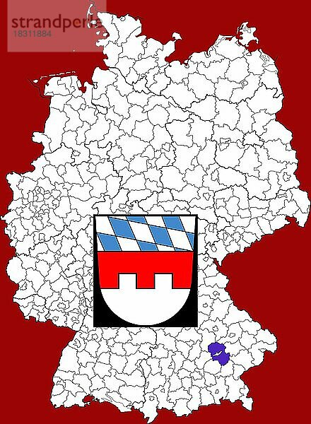 Landkreis Landshut  in Bayern  Lage des Landkreis innerhalb von Deutschland  Wappen  mit Landkreiswappen (nur redaktionelle Verwendung) (amtliches Hoheitszeichen) (werbliche Nutzung gesetzlich beschränkt)