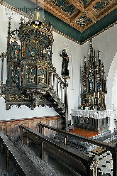 Die Kanzel mit Nebenaltar  Kirche St. Blasius in Diepolz  Allgäu  Bayern  Deutschland  Europa