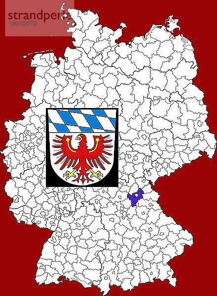 Landkreis Bayreuth  in Bayern  Lage des Landkreis innerhalb von Deutschland  Wappen  mit Landkreiswappen (nur redaktionelle Verwendung) (amtliches Hoheitszeichen) (werbliche Nutzung gesetzlich beschränkt)