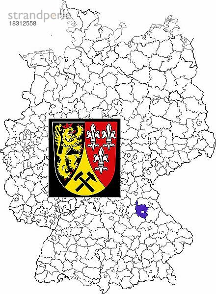 Landkreis Amberg-Sulzbach  in Bayern  Lage des Landkreis innerhalb von Deutschland  Wappen  mit Landkreiswappen (nur redaktionelle Verwendung) (amtliches Hoheitszeichen) (werbliche Nutzung gesetzlich beschränkt)