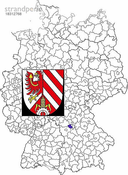 Landkreis Fürth  in Bayern  Lage des Landkreis innerhalb von Deutschland  Wappen  mit Landkreiswappen (nur redaktionelle Verwendung) (amtliches Hoheitszeichen) (werbliche Nutzung gesetzlich beschränkt)