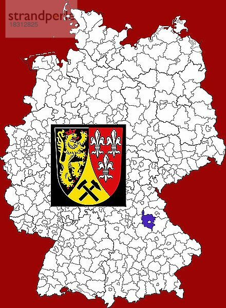 Landkreis Amberg-Sulzbach  in Bayern  Lage des Landkreis innerhalb von Deutschland  Wappen  mit Landkreiswappen (nur redaktionelle Verwendung) (amtliches Hoheitszeichen) (werbliche Nutzung gesetzlich beschränkt)