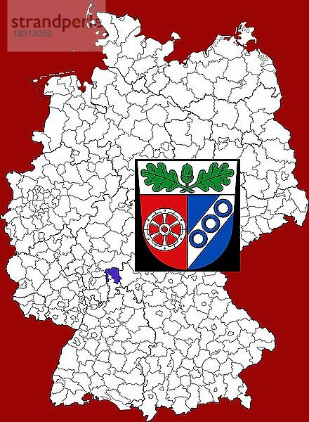 Landkreis Aschaffenburg  in Bayern  Lage des Landkreis innerhalb von Deutschland  Wappen  mit Landkreiswappen (nur redaktionelle Verwendung) (amtliches Hoheitszeichen) (werbliche Nutzung gesetzlich beschränkt)