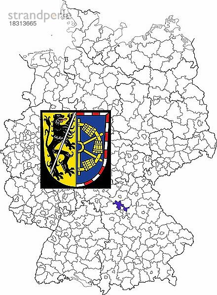 Landkreis Erlangen-Höchstadt  in Bayern  Lage des Landkreis innerhalb von Deutschland  Wappen  mit Landkreiswappen (nur redaktionelle Verwendung) (amtliches Hoheitszeichen) (werbliche Nutzung gesetzlich beschränkt)