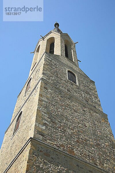 Turm von neugotischer Wilhelmskirche  Blick nach oben  Bad Kreuznach  Rheinland-Pfalz  Deutschland  Europa