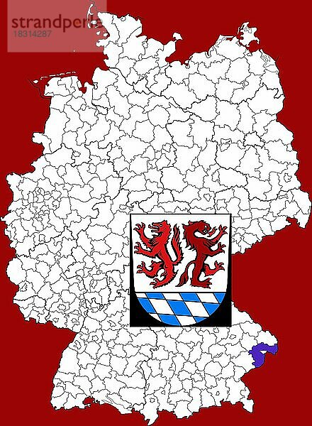 Landkreis Passau  in Bayern  Lage des Landkreis innerhalb von Deutschland  Wappen  mit Landkreiswappen (nur redaktionelle Verwendung) (amtliches Hoheitszeichen) (werbliche Nutzung gesetzlich beschränkt)