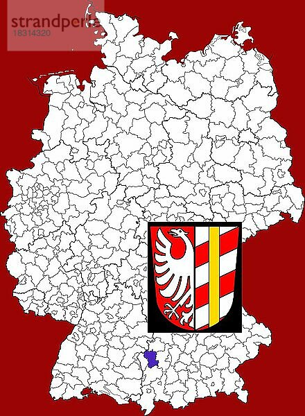 Landkreis Günzburg  in Bayern  Lage des Landkreis innerhalb von Deutschland  Wappen  mit Landkreiswappen (nur redaktionelle Verwendung) (amtliches Hoheitszeichen) (werbliche Nutzung gesetzlich beschränkt)