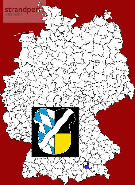 Landkreis München  in Bayern  Lage des Landkreis innerhalb von Deutschland  Wappen  mit Landkreiswappen (nur redaktionelle Verwendung) (amtliches Hoheitszeichen) (werbliche Nutzung gesetzlich beschränkt)