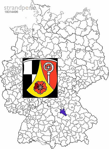 Landkreis Roth  in Bayern  Lage des Landkreis innerhalb von Deutschland  Wappen  mit Landkreiswappen (nur redaktionelle Verwendung) (amtliches Hoheitszeichen) (werbliche Nutzung gesetzlich beschränkt)