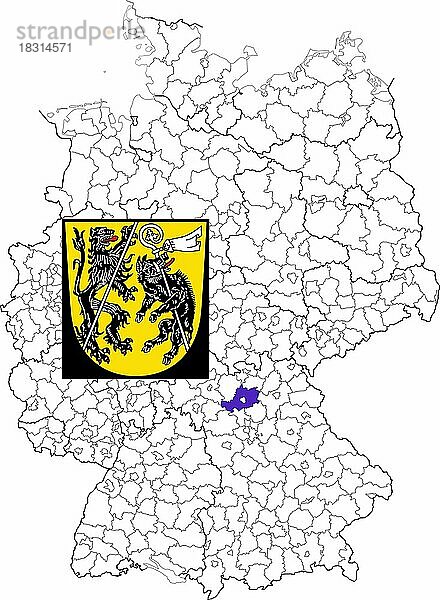 Landkreis Bamberg  in Bayern  Lage des Landkreis innerhalb von Deutschland  Wappen  mit Landkreiswappen (nur redaktionelle Verwendung) (amtliches Hoheitszeichen) (werbliche Nutzung gesetzlich beschränkt)