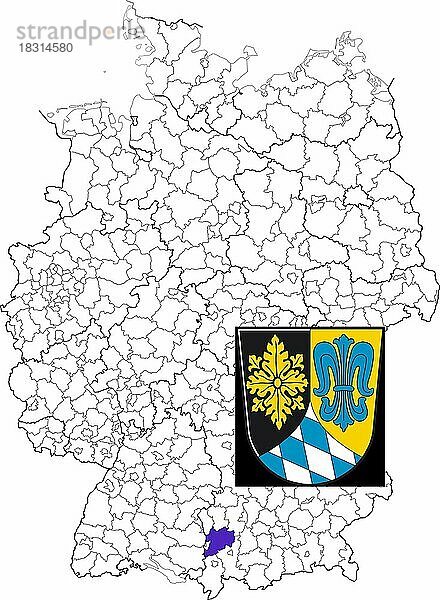 Landkreis Unterallgäu  in Bayern  Lage des Landkreis innerhalb von Deutschland  Wappen  mit Landkreiswappen (nur redaktionelle Verwendung) (amtliches Hoheitszeichen) (werbliche Nutzung gesetzlich beschränkt)