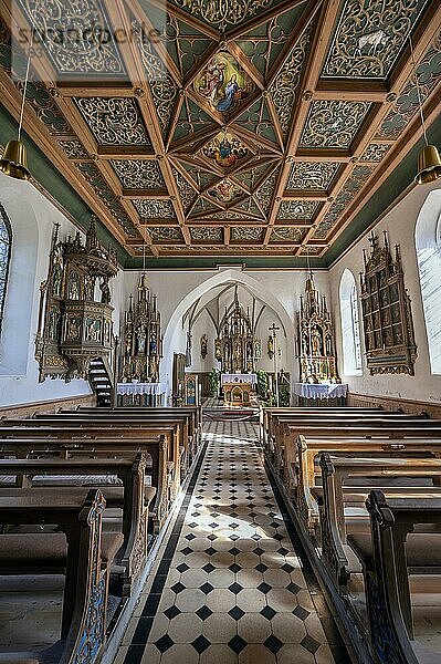 Kastendecke  Kirche St. Blasius in Diepolz  Allgäu  Bayern  Deutschland  Europa