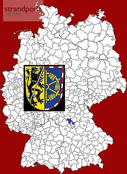 Landkreis Erlangen-Höchstadt  in Bayern  Lage des Landkreis innerhalb von Deutschland  Wappen  mit Landkreiswappen (nur redaktionelle Verwendung) (amtliches Hoheitszeichen) (werbliche Nutzung gesetzlich beschränkt)