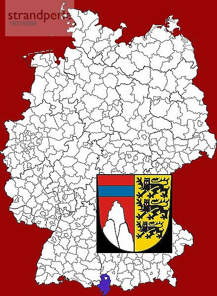 Landkreis Oberallgäu  in Bayern  Lage des Landkreis innerhalb von Deutschland  Wappen  mit Landkreiswappen (nur redaktionelle Verwendung) (amtliches Hoheitszeichen) (werbliche Nutzung gesetzlich beschränkt)