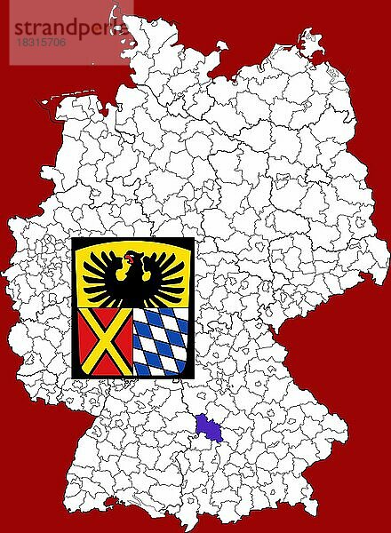 Landkreis Donau-Ries  in Bayern  Lage des Landkreis innerhalb von Deutschland  Wappen  mit Landkreiswappen (nur redaktionelle Verwendung) (amtliches Hoheitszeichen) (werbliche Nutzung gesetzlich beschränkt)