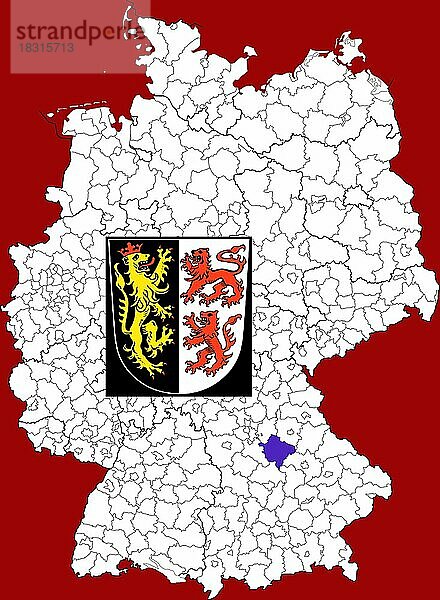 Landkreis Neumarkt in der Oberpfalz  in Bayern  Lage des Landkreis innerhalb von Deutschland  Wappen  mit Landkreiswappen (nur redaktionelle Verwendung) (amtliches Hoheitszeichen) (werbliche Nutzung gesetzlich beschränkt)