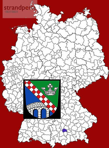 Landkreis Fürstenfeldbruck  in Bayern  Lage des Landkreis innerhalb von Deutschland  Wappen  mit Landkreiswappen (nur redaktionelle Verwendung) (amtliches Hoheitszeichen) (werbliche Nutzung gesetzlich beschränkt)