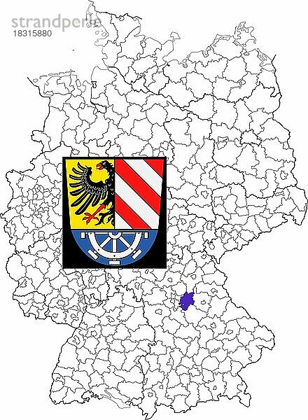 Landkreis Nürnberger Land  in Bayern  Lage des Landkreis innerhalb von Deutschland  Wappen  mit Landkreiswappen (nur redaktionelle Verwendung) (amtliches Hoheitszeichen) (werbliche Nutzung gesetzlich beschränkt)