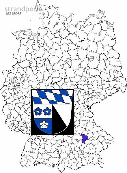 Landkreis Kelheim  in Bayern  Lage des Landkreis innerhalb von Deutschland  Wappen  mit Landkreiswappen (nur redaktionelle Verwendung) (amtliches Hoheitszeichen) (werbliche Nutzung gesetzlich beschränkt)