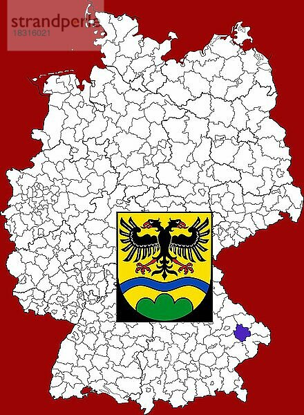 Landkreis Deggendorf  in Bayern  Lage des Landkreis innerhalb von Deutschland  Wappen  mit Landkreiswappen (nur redaktionelle Verwendung) (amtliches Hoheitszeichen) (werbliche Nutzung gesetzlich beschränkt)